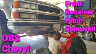 FRONT RECEIVER HITCH REMOVAL on my 2000 OBS Chevrolet K2500 Crew Cab 4x4 [upl. by Ardnoid]