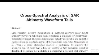 Cross Spectral Analysis of SAR Altimetry Waveform Tails [upl. by Ajup]