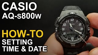 Casio AQS800W  Setting time and date  module 5208 [upl. by Aizat]