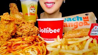 ASMR JOLLIBEE FRIED CHICKEN SPAGHETTI and PEACH MANGO PIE MUKBANG  FILIPINO FAST FOOD [upl. by Anderson871]