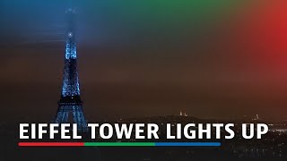 Eiffel Tower lights up to officially kick start the 2024 Olympic Games [upl. by Lehcem]