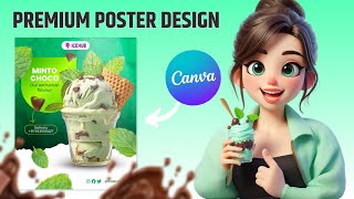 How To Make Premium Poster In Canva StepByStep Premium Ice Cream  Graphic Design Tutorial हिंदी [upl. by Fransisco161]