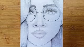 How to draw a Girl with Glasses step by stepPencil sketch [upl. by Rabi486]