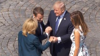 Trumps neverending handshake with Macron [upl. by Buote311]