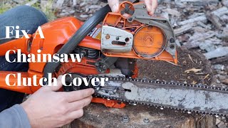 How To Put A Chainsaw Clutch Cover Back On After The Chain Brake Is Engaged [upl. by Arri838]