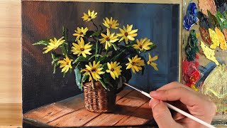 Acrylic Painting Yellow Flowers Still Life  Correa Art [upl. by Gapin]