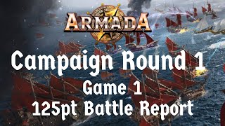 Kings of War Armada Campaign Round 1 Game 1 Battle Report Dwarf Vs Basilean 125pts [upl. by Amek461]