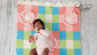 How to Crochet Easy Gingham amp Flowers Baby Blanket [upl. by Snej523]