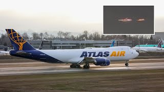 Aterrizaje de emergencia un avión de carga Boeing 7478 de Atlas Air experimenta mal funcionamiento [upl. by Barrow436]