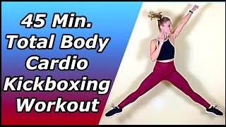 45 Min Total Body Cardio Kickboxing Inspired  AtHome Workout [upl. by Alahc]