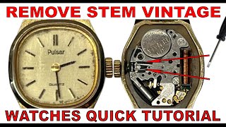 HOW TO REMOVE STEM CROWN PULSAR WATCH SEIKO ORIENT VINTAGE QUARTZ JAPAN MOVEMENT BENRUS QUICK DIY [upl. by Lovett]