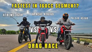 Hero Xtreme 160R 4v vs Tvs Apache RTR 160 4v Vs Bajaj Pulsar NS160 Drag Race  Triple Battle Race [upl. by Isabelita]