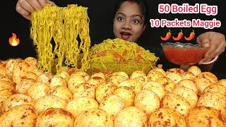 50 SPICY 🔥 MASALA EGG😋 10 PACKET OF MASALA MAGGI🍝 WITH KOREAN HOT SAUCE 🥵 BIG BITES FOOD VIDEOS 🌶️ [upl. by Nywde]