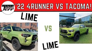 LIME vs LIME Comparing 1st pics of 2022 Toyota 4Runner Lime Rush vs 2022 Tacoma Electric Lime [upl. by Esdnyl]