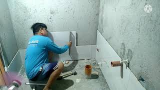 paanu mag kabit NG 30x60 na tiles sa wall ng cr  jonecis Vlog installe [upl. by Ninnetta]