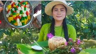 Color Cooking Recipe  How to Make Color Powder Sweet Recipe With New water Coconut Recipe [upl. by Nolla]