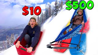 10 vs 500 Snow Sleds BUDGET CHALLENGE [upl. by Flessel]