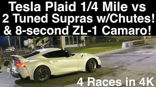 Plaid 14 Mile vs TWO BigBoost Supras wChutes 8Sec ZL1 Camaro Greg’s COPO Fox 4 Races in 4K [upl. by Htelimay222]