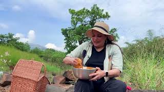 We made Kanda Bhajji in the nature  Cooking Onion Pakodas in the wild  Chef Smita Deo [upl. by Ahsetel]