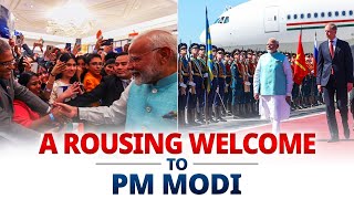 PM Modi gets a roaring welcome in Moscow Russia [upl. by Petrick]