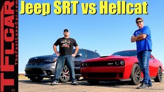 SRT vs SRT Drag Race Whats Faster a 2WD Hellcat or a 4WD Jeep [upl. by Akcirederf]