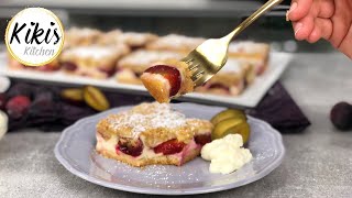 Leckerer Zwetschgen Blechkuchen Pflaumen Streuselkuchen auf dem Blech mit Quark und Schmand [upl. by Varini]