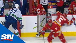 Lindholm Hits Myers Who Gets Up And Sends Giordano Flying [upl. by Atihana]