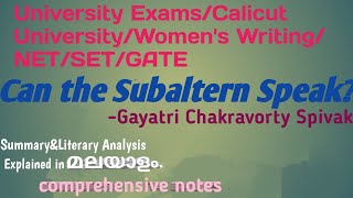 Can the Subaltern Speak SummaryampLiterary Analysis Explained in മലയാളം [upl. by Accire]