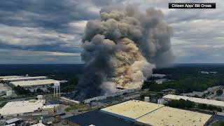 Aerials of chemical plant fire creates massive smoke plume in Conyers GA [upl. by Ecertak801]