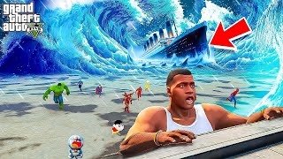 Franklin and Shinchan Surviving 1 Ft Tsunami To 100000 Ft Tsunami In Gta 5 Tamil  Gta 5 tamil [upl. by Mcclimans]