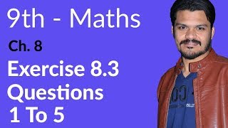 9th Class Math Exercise 83 Question no 1 to 5  Ch 8  Matric part 1 Math [upl. by Regnij]