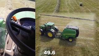 Foin 2023 Andainage Claas Liner680 et Pressage John Deere V461R Bonus pressage TIM amp GPS [upl. by Wiburg957]