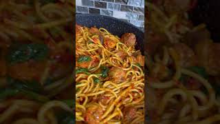 Spicy chicken ampshrimp spaghetti stir fry shorts pullupyoshorts [upl. by Odraleba]