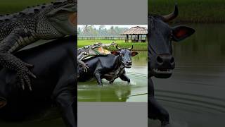 Rescue a black weak cow from a crocodile 🐊 cow crocodile weakanimals alligator rescueanimals [upl. by Torrell78]