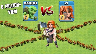 Epic Clash of Clans Showdown 3000 Goblins vs 1 Valkyrie Troop vs Troop Challenge [upl. by Drawe]