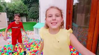 Five Kids Pretend Play with Raining Colored Ball Pits Balls [upl. by Palumbo]