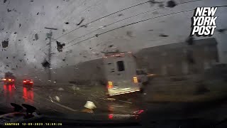 Shocking video shows the moment a car gets totaled by deadly Tennessee tornado [upl. by Sudoeht]