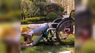 Amazing Young Paraplegic Girl Transfer From Grass to Wheelchair  Handicap [upl. by Jt]