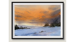 How to paint winter landscape with one brush in watercolor （Degree of difficulty ：2） [upl. by Dino513]