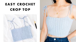 Easy Crochet Crop Top  How to crochet a Ribbed Singlet with Tie Straps [upl. by Craner]