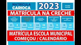 MATRÍCULA CRECHE ESCOLA 2023 E EDUCAÇÃO INFANTIL REDE MUNICIPAL PRÉ ESCOLAR E ENS FUND E EJA RJ [upl. by Menis]