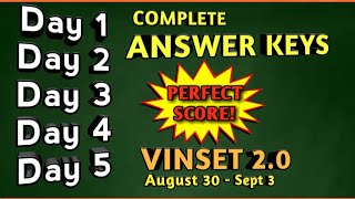 VINSET 20 ANSWER KEYS FROM DAY 1 TO DAY 5 Complete Answer keysAugust 30  September 3 [upl. by Echikson]