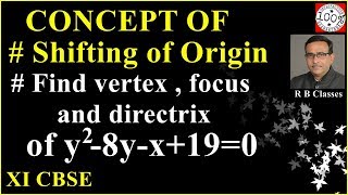 shifting of origin find the directrix and focus vertex of a parabola y28yx19 2019 Q4 [upl. by Aroel]