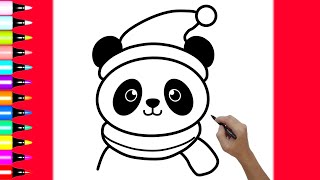 HOW TO DRAW CUTE CHRISTMAS PANDA  DRAWING CUTE CHRISTMAS PANDA BEAR [upl. by Earehs]