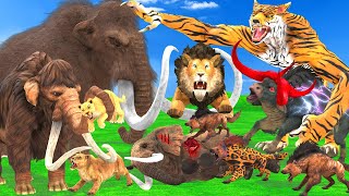 Giant Lion Fight Tiger Wolf Vs Zombie Bull Vs Hyena Attack Lion Cub Elephant Saved By Woolly Mammoth [upl. by Maleen]