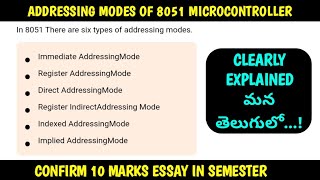 Addressing modes of 8051 Microcontroller ll Clearly explained in Telugu 8051microcontroller [upl. by Arndt]