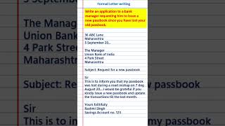 Application Letter to a bank manager requesting him to issue a new passbook  Formal Letter Writing [upl. by Kartis123]