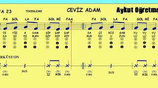 Sayfa 23 de CEVİZ ADAM isimli Tekerleme Nota Okuma Dersi Solfej Blok Flüt Piyano Keman Gitar [upl. by Brass]