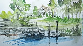 Landscape watercolour painting [upl. by Ariait]