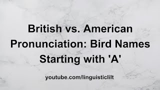 Bird Names Starting with A British vs American Pronunciation Guide Part 1 [upl. by Abbey]